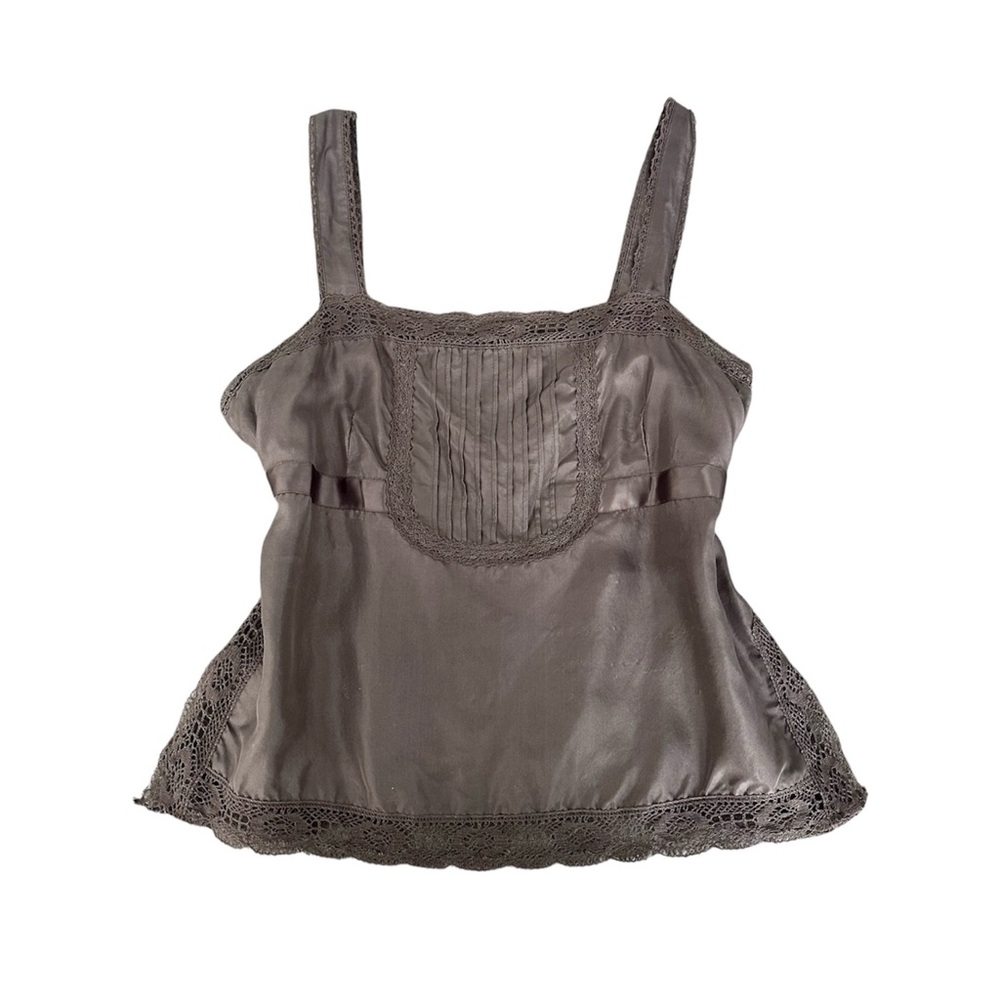 Vintage Gap Grey/Taupe Silk Cami Lace Trim Tank Top Size L